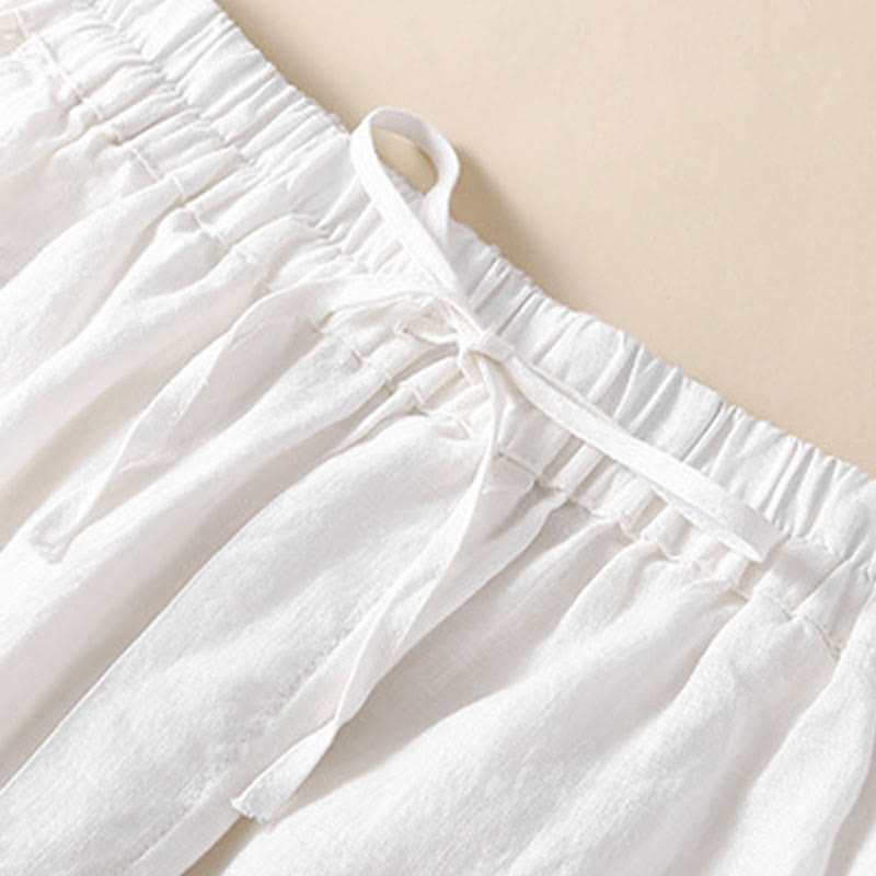 Buddha Stones Solid Color Flower Loose Drawstring Harem Pants With Pockets - image 11