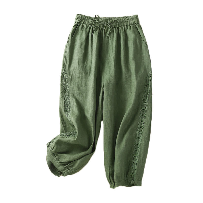 Buddha Stones Solid Color Flower Loose Drawstring Harem Pants With Pockets - image 26
