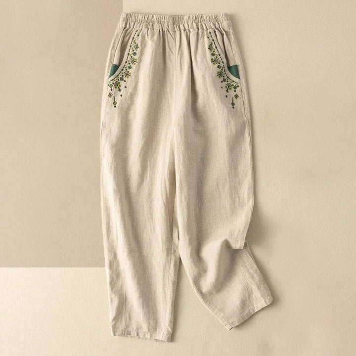 Buddha Stones Vintage Embroidery Elastic Waist Capri Harem Pants With Pockets - Apricot - US14，UK/AU18，EU46 (4XL) - image 14