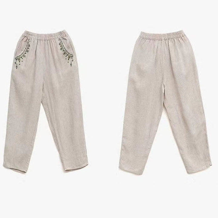 Buddha Stones Vintage Embroidery Elastic Waist Capri Harem Pants With Pockets - image 22