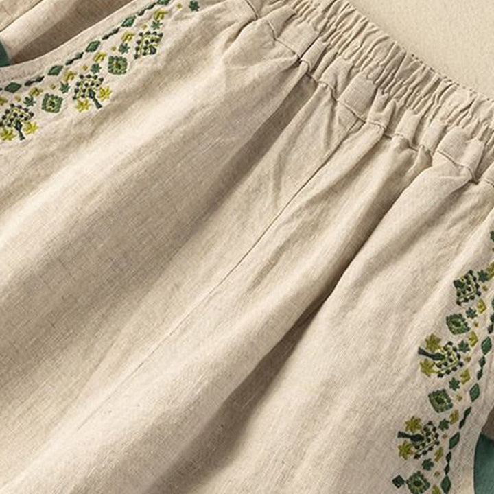 Buddha Stones Vintage Embroidery Elastic Waist Capri Harem Pants With Pockets - image 15