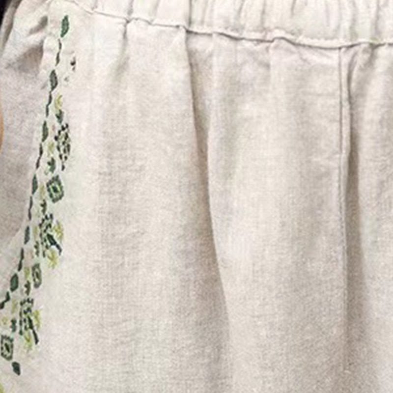 Buddha Stones Vintage Embroidery Elastic Waist Capri Harem Pants With Pockets - image 19