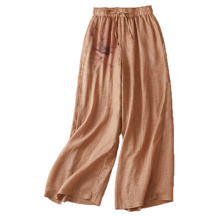Buddha Stones Floral Print High Waist Cotton Linen Drawstring Wide Leg Pants With Pockets - image 21