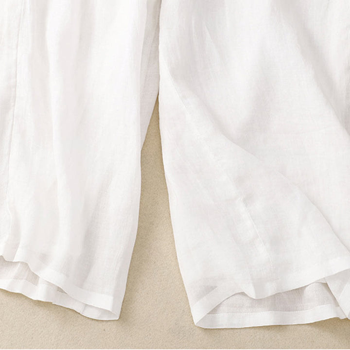 Buddha Stones Floral Print High Waist Cotton Linen Drawstring Wide Leg Pants With Pockets - image 4