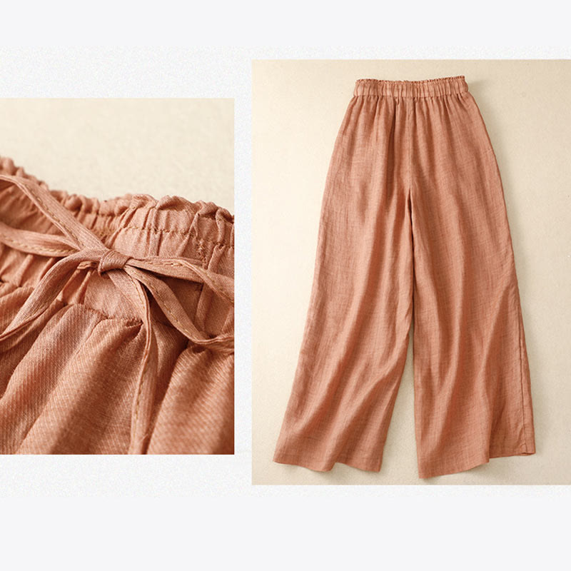 Buddha Stones Floral Print High Waist Cotton Linen Drawstring Wide Leg Pants With Pockets - image 20