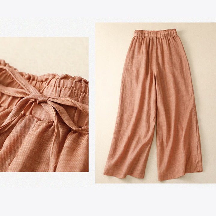 Buddha Stones Floral Print High Waist Cotton Linen Drawstring Wide Leg Pants With Pockets - image 20