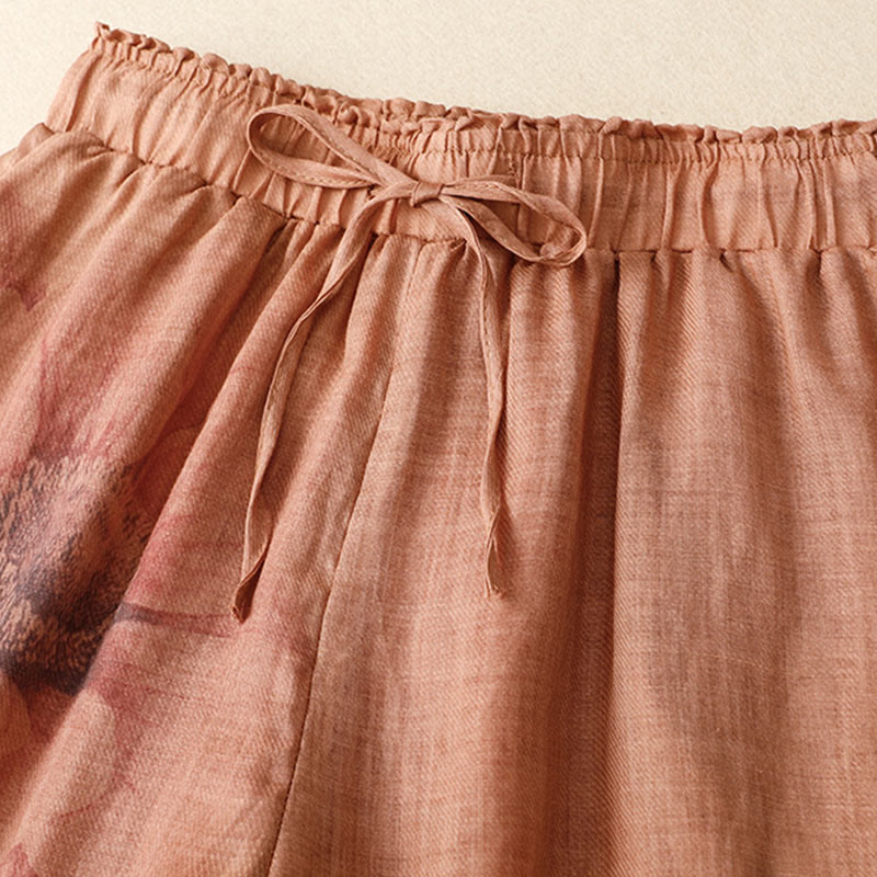 Buddha Stones Floral Print High Waist Cotton Linen Drawstring Wide Leg Pants With Pockets - image 15