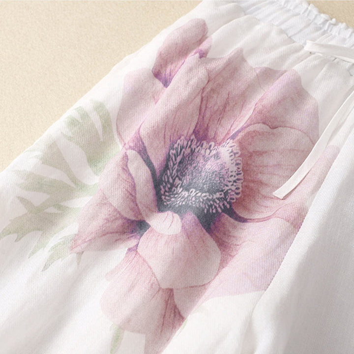 Buddha Stones Floral Print High Waist Cotton Linen Drawstring Wide Leg Pants With Pockets - image 2