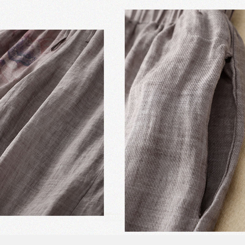 Buddha Stones Floral Print High Waist Cotton Linen Drawstring Wide Leg Pants With Pockets - image 12