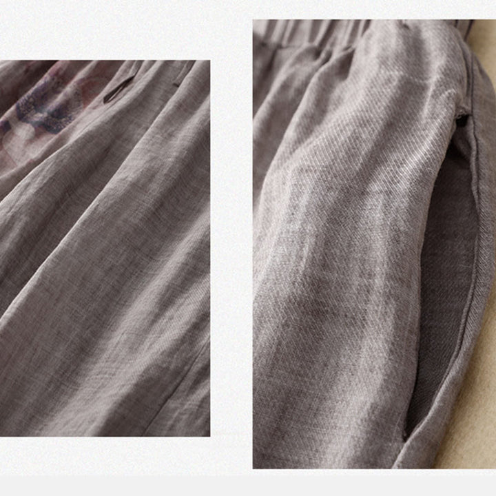Buddha Stones Floral Print High Waist Cotton Linen Drawstring Wide Leg Pants With Pockets - image 12