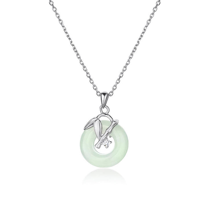 Buddha Stones 925 Sterling Silver Hetian Jade Bamboo Leaf Peace Buckle Prosperity Necklace Pendant - image 5
