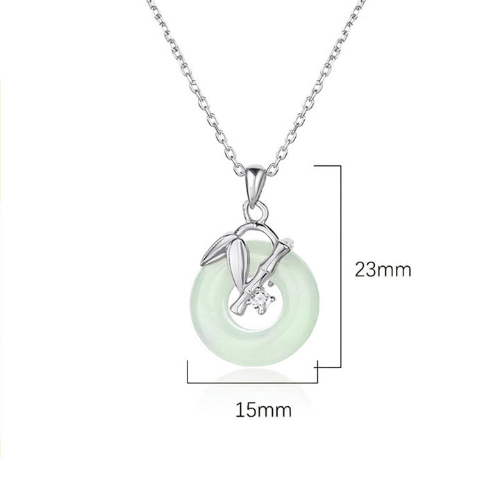 Buddha Stones 925 Sterling Silver Hetian Jade Bamboo Leaf Peace Buckle Prosperity Necklace Pendant - image 6