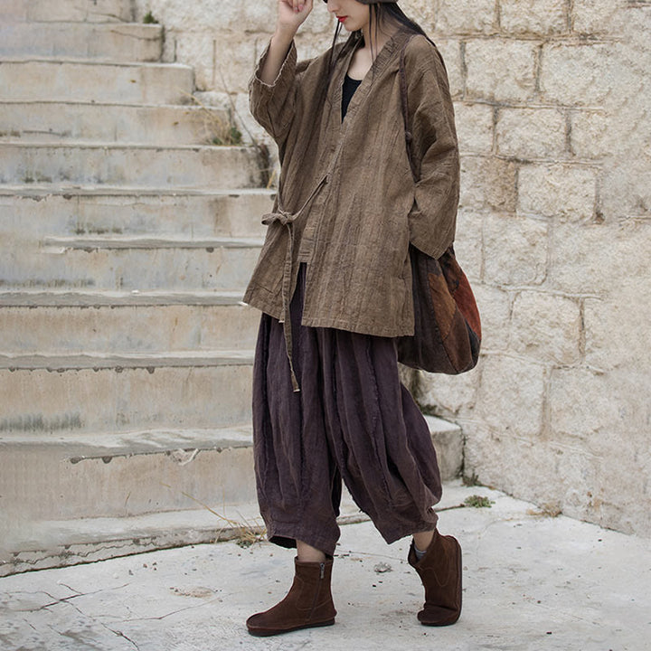 Buddha Stones Tie Dye Lace-up Design Coat Zen Meditation Open Front Top Jacket - image 7