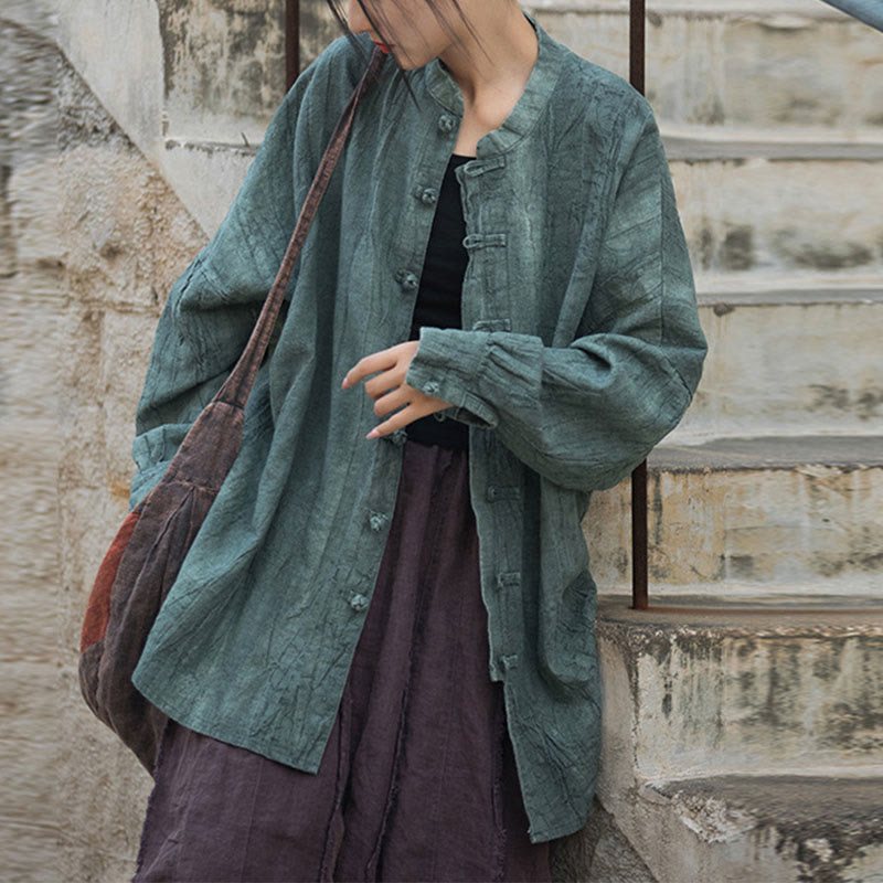 Buddha Stones Tie Dye Frog-Button Long Sleeve Zen Meditation Open Front Jacket - MediumTurquoise(Top Only)-US4-14，UK/AU8-18，EU36-46 (F) - image 12