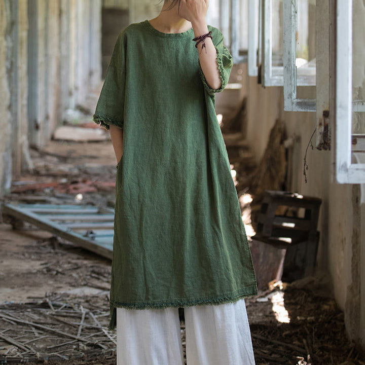Buddha Stones Ramie Linen Split Hem Top Women's Half Sleeve T-Shirts - image 7