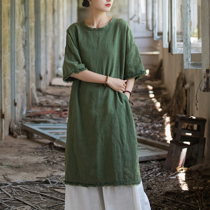 Buddha Stones Ramie Linen Split Hem Top Women's Half Sleeve T-Shirts - image 9