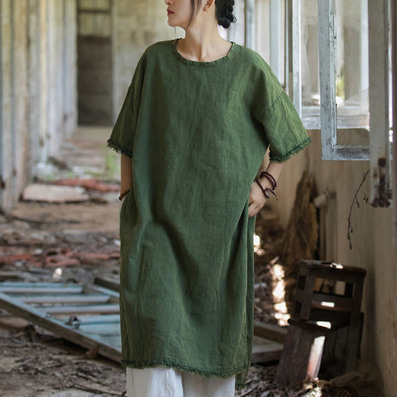 Buddha Stones Ramie Linen Split Hem Top Women's Half Sleeve T-Shirts - image 1