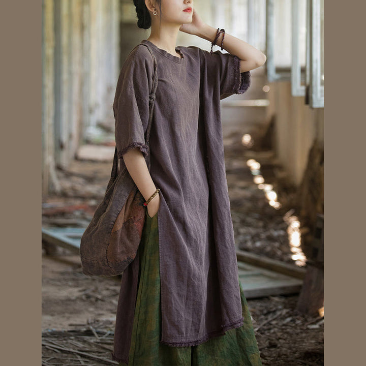 Buddha Stones Ramie Linen Split Hem Top Women's Half Sleeve T-Shirts - image 28