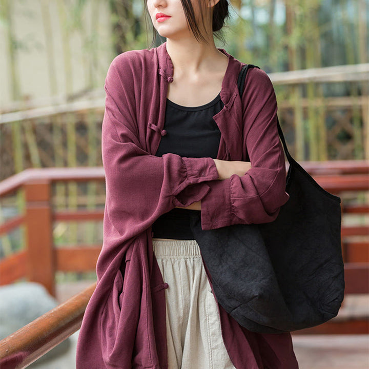 Buddha Stones Frog-Button Long Sleeve Zen Meditation Open Front Jacket With Pockets - image 11