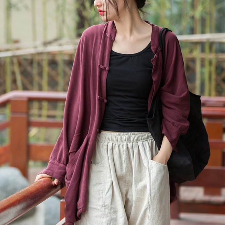 Buddha Stones Frog-Button Long Sleeve Zen Meditation Open Front Jacket With Pockets - image 10