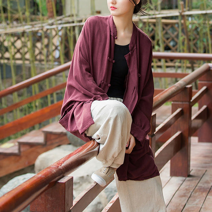Buddha Stones Frog-Button Long Sleeve Zen Meditation Open Front Jacket With Pockets - image 13