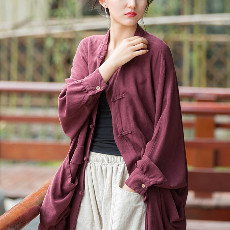 Buddha Stones Frog-Button Long Sleeve Zen Meditation Open Front Jacket With Pockets - image 6