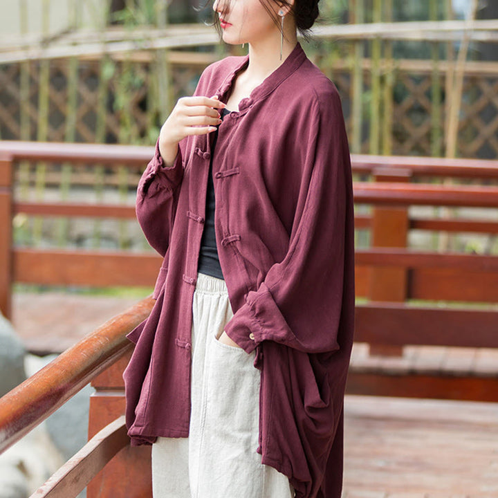 Buddha Stones Frog-Button Long Sleeve Zen Meditation Open Front Jacket With Pockets - image 4