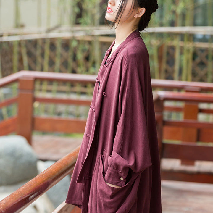 Buddha Stones Frog-Button Long Sleeve Zen Meditation Open Front Jacket With Pockets - image 8
