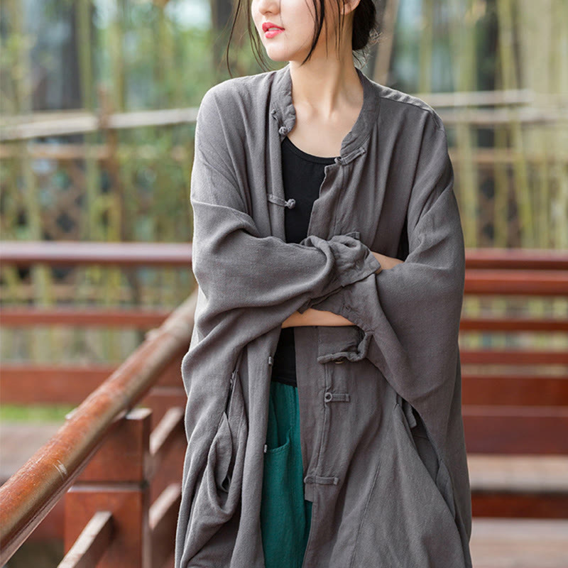 Buddha Stones Frog-Button Long Sleeve Zen Meditation Open Front Jacket With Pockets - image 18