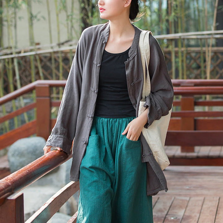 Buddha Stones Frog-Button Long Sleeve Zen Meditation Open Front Jacket With Pockets - image 20