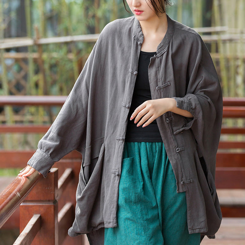 Buddha Stones Frog-Button Long Sleeve Zen Meditation Open Front Jacket With Pockets - Gray，US4-14，UK/AU8-18，EU36-46 (F) - image 13