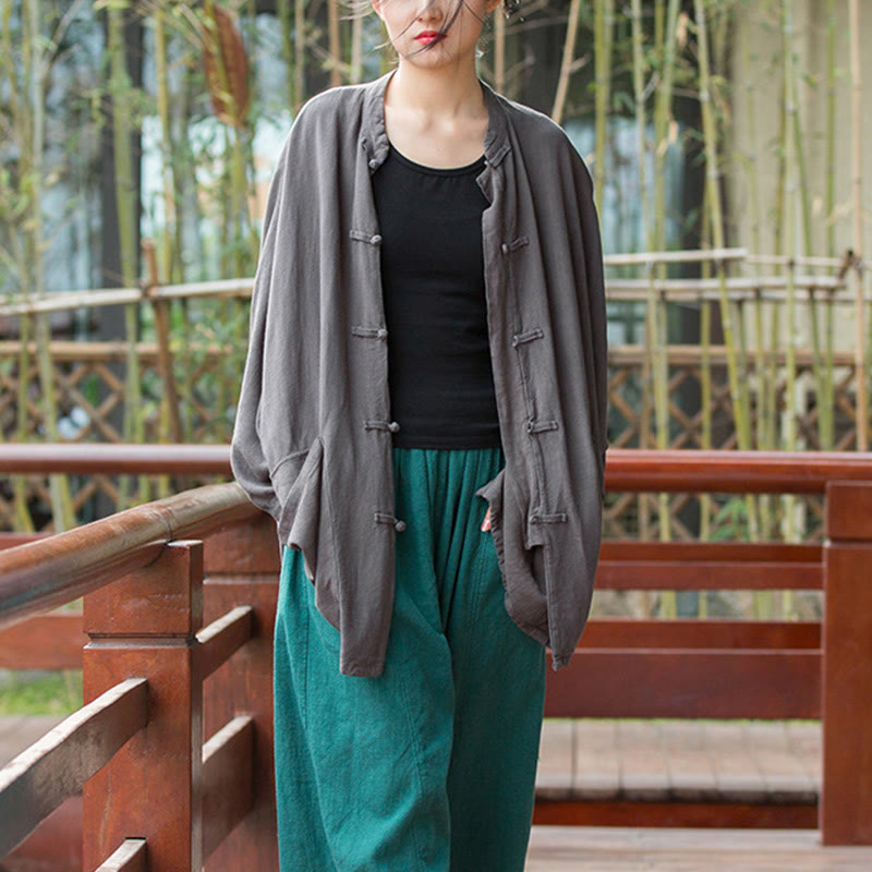 Buddha Stones Frog-Button Long Sleeve Zen Meditation Open Front Jacket With Pockets - image 23