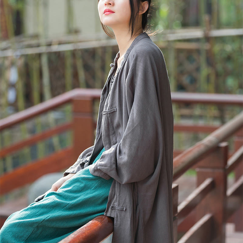 Buddha Stones Frog-Button Long Sleeve Zen Meditation Open Front Jacket With Pockets - image 18