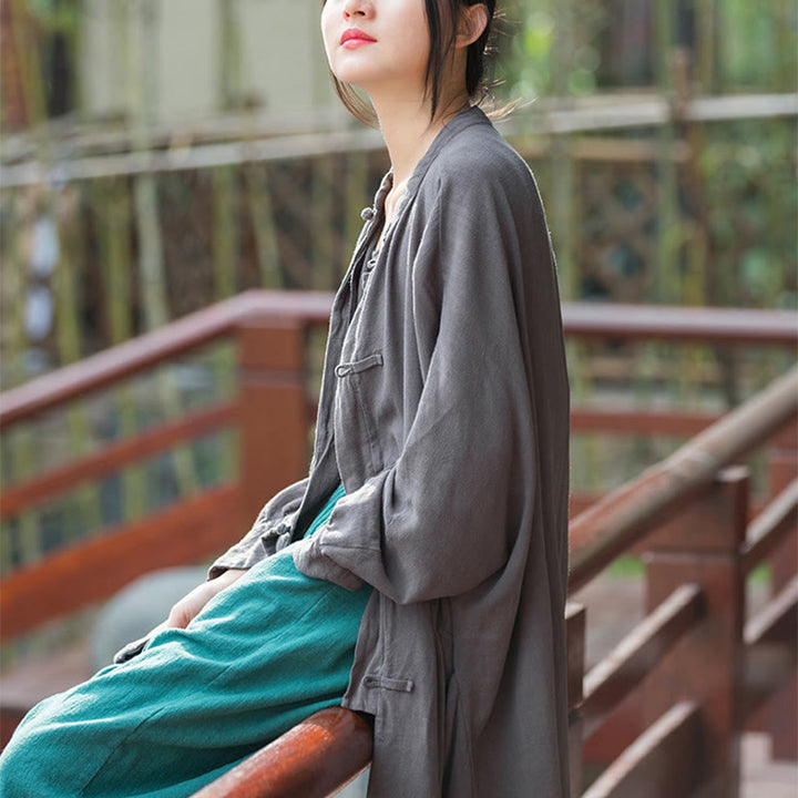 Buddha Stones Frog-Button Long Sleeve Zen Meditation Open Front Jacket With Pockets - image 19