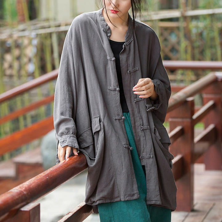 Buddha Stones Frog-Button Long Sleeve Zen Meditation Open Front Jacket With Pockets - image 15