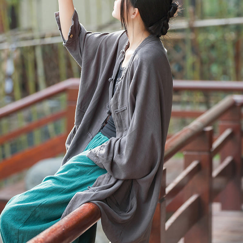 Buddha Stones Frog-Button Long Sleeve Zen Meditation Open Front Jacket With Pockets - image 22