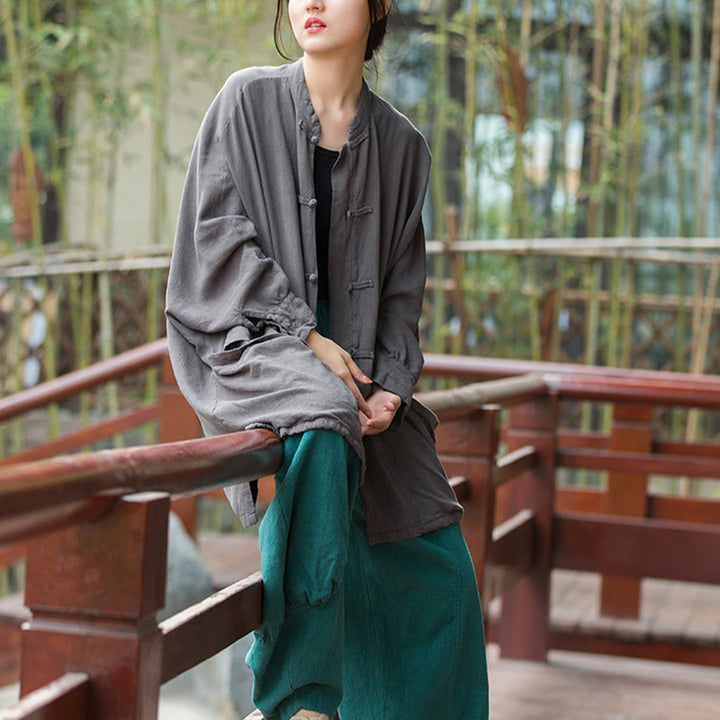 Buddha Stones Frog-Button Long Sleeve Zen Meditation Open Front Jacket With Pockets - image 20