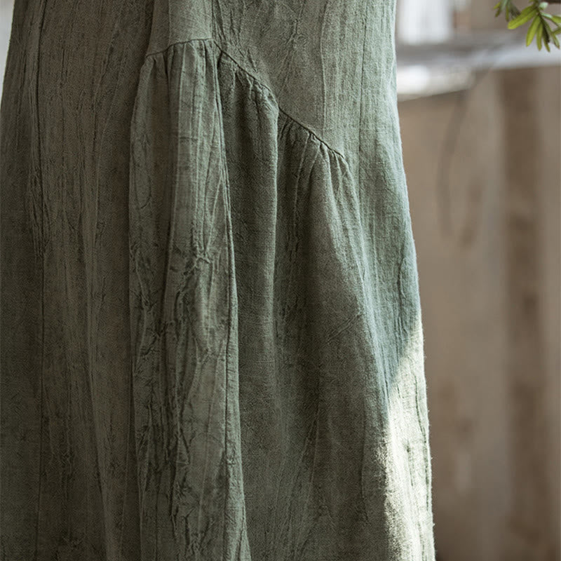 Buddha Stones Handmade Tie Dye V-Neck Midi Dress Linen Short Sleeve Dress - image 7