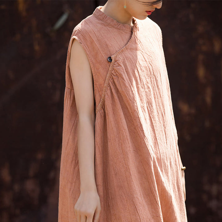 Buddha Stones Handmade Tie Dye Midi Dress Linen Sleeveless Dress - image 2