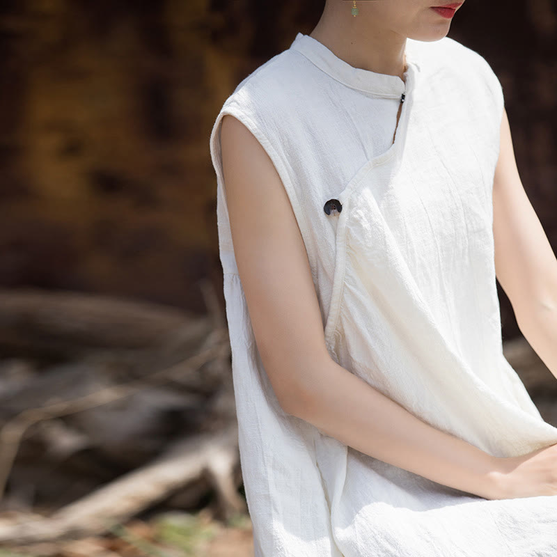 Buddha Stones Handmade Tie Dye Midi Dress Linen Sleeveless Dress - image 18