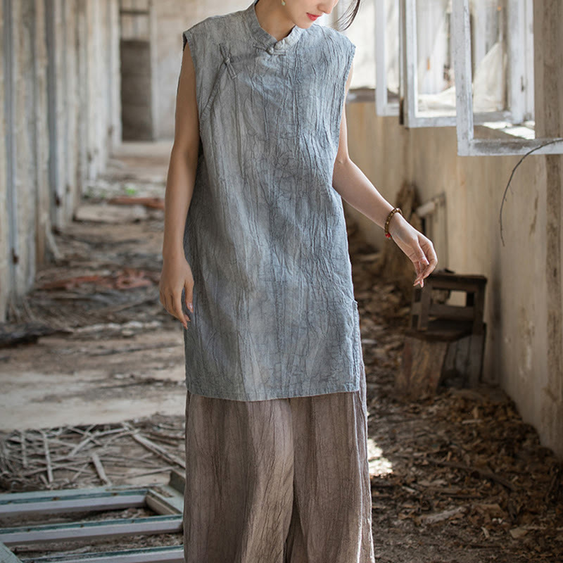 Buddha Stones Handmade Tie Dye Ramie Linen Frog-Button Sleeveless Vest - image 7