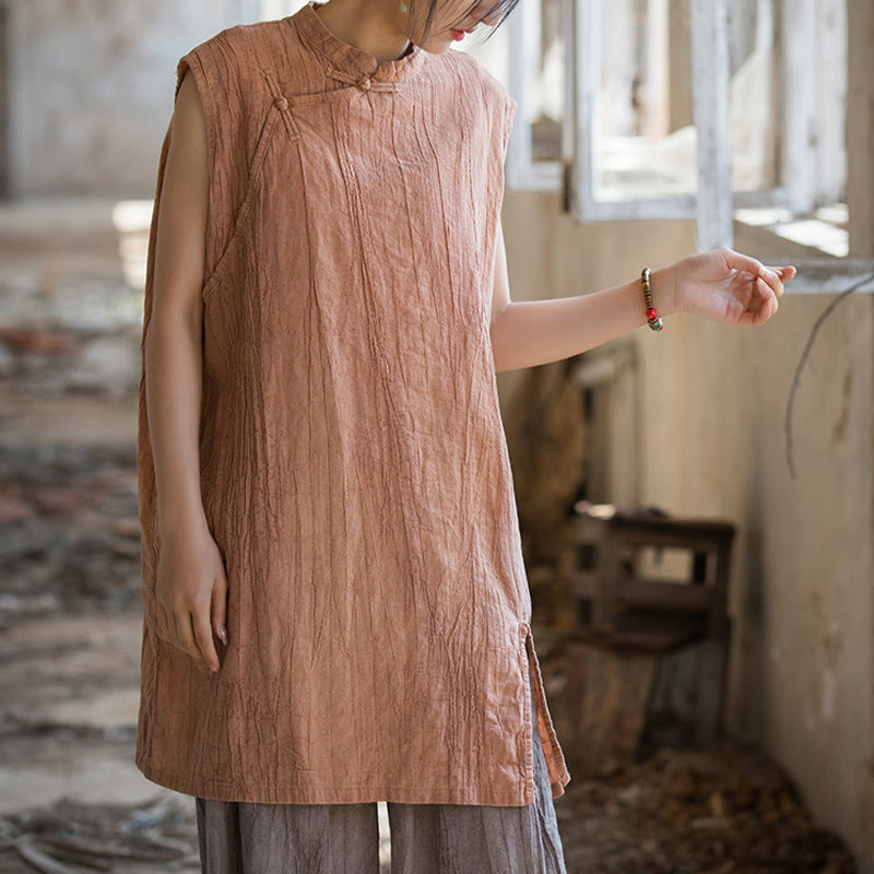 Buddha Stones Handmade Tie Dye Ramie Linen Frog-Button Sleeveless Vest - image 9