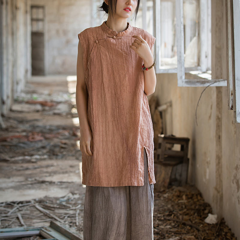 Buddha Stones Handmade Tie Dye Ramie Linen Frog-Button Sleeveless Vest - image 12