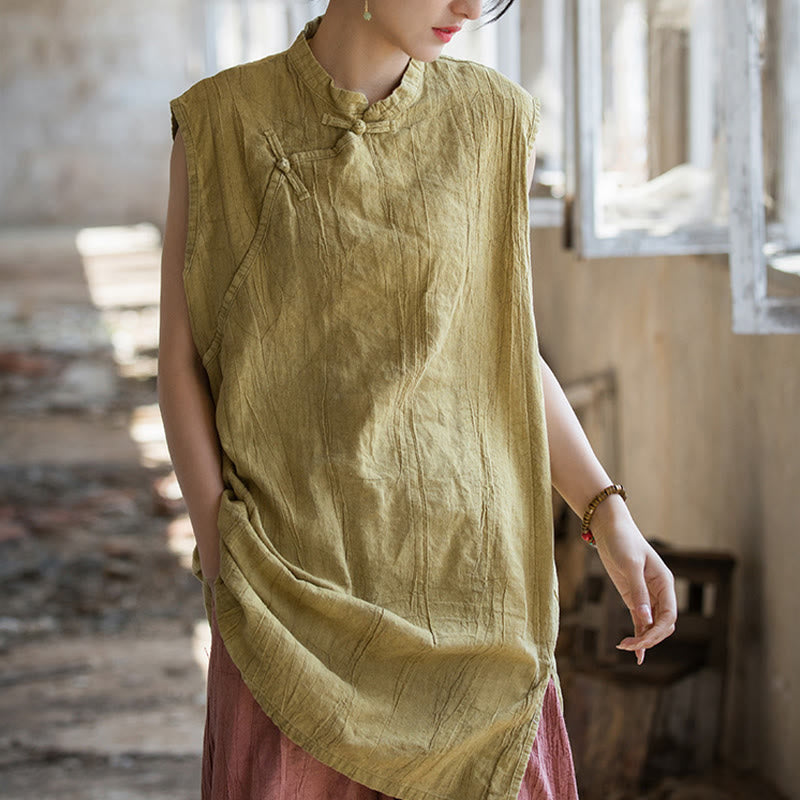 Buddha Stones Handmade Tie Dye Ramie Linen Frog-Button Sleeveless Vest - image 15