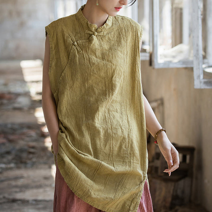 Buddha Stones Handmade Tie Dye Ramie Linen Frog-Button Sleeveless Vest - image 15