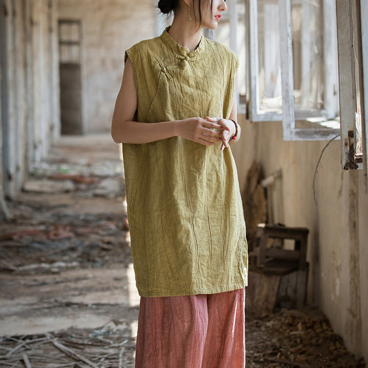 Buddha Stones Handmade Tie Dye Ramie Linen Frog-Button Sleeveless Vest - image 20