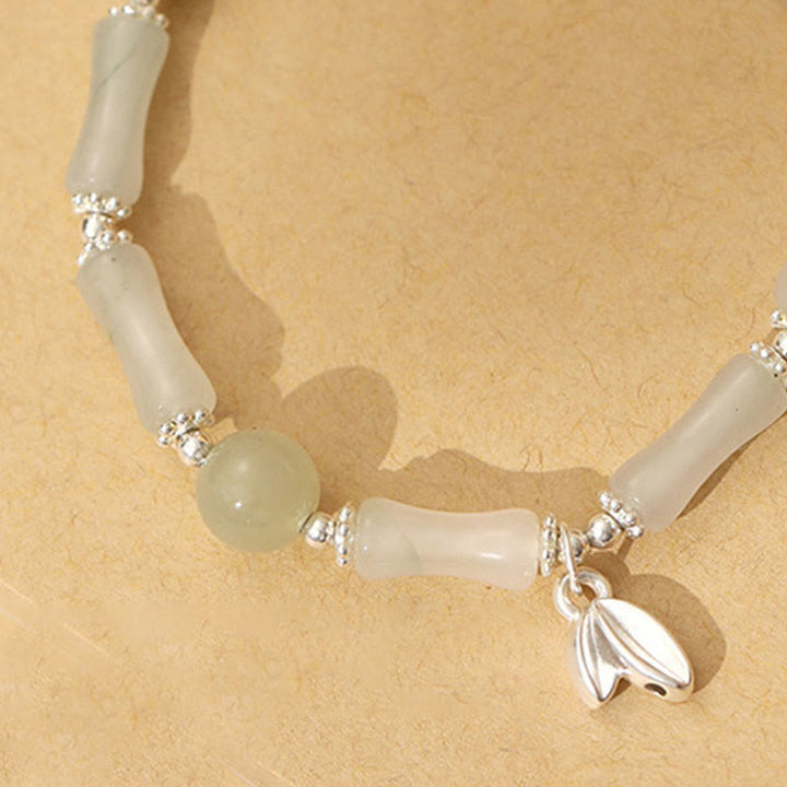 Buddha Stones 925 Sterling Silver Natural Tianshan Jade Bamboo Charm Luck Bracelet - image 2