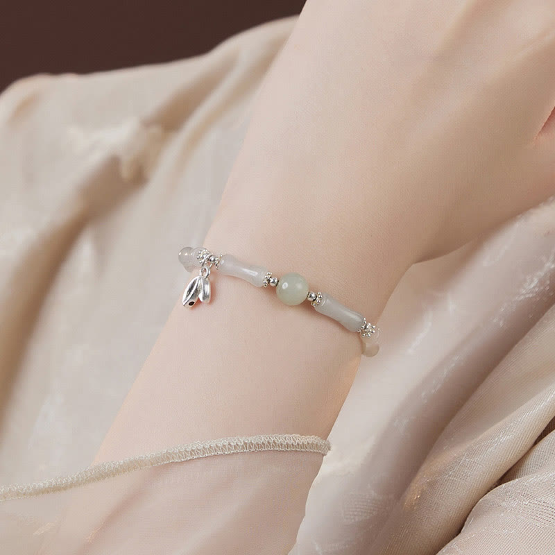 Buddha Stones 925 Sterling Silver Natural Tianshan Jade Bamboo Charm Luck Bracelet - image 6