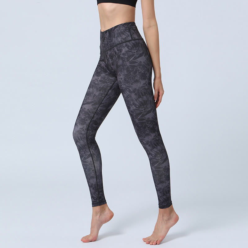 Buddha Stones Flowers Leaves Print Sports Fitness Yoga High Waist Leggings Women's Yoga Pants - Black Flowers - US8-10，UK/AU12-14，EU40-42 (XL) - image 5