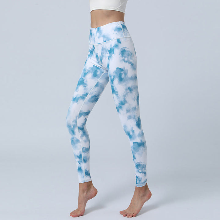 Buddha Stones Flowers Leaves Print Sports Fitness Yoga High Waist Leggings Women's Yoga Pants - Aqua White - US8-10，UK/AU12-14，EU40-42 (XL) - image 20